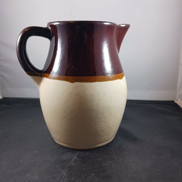 Vintage Roseville Stoneware Two-Tone Brown Glazed Pitcher Jug Medium 6" Tall - Picture 1 of 10